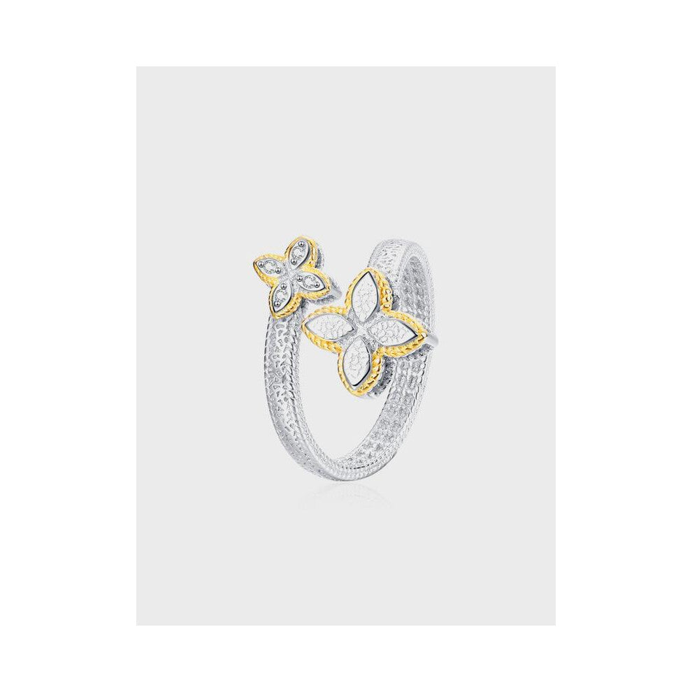 (Silver, Rose gift box) Women's 925 Silver Color Four-Leaf Clover Ring Jewelry Gift for Girlfriend Engagement Birthday Anniversary Present