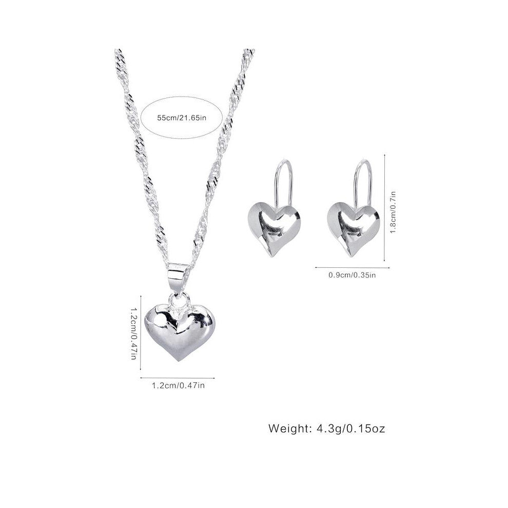 (Earrings + Necklace - Set, Ordinary gift box) S925 Sterling Silver Heart Shaped Pendant Necklace for Women, Zircon Decor Adjustable Necklace, Fashion