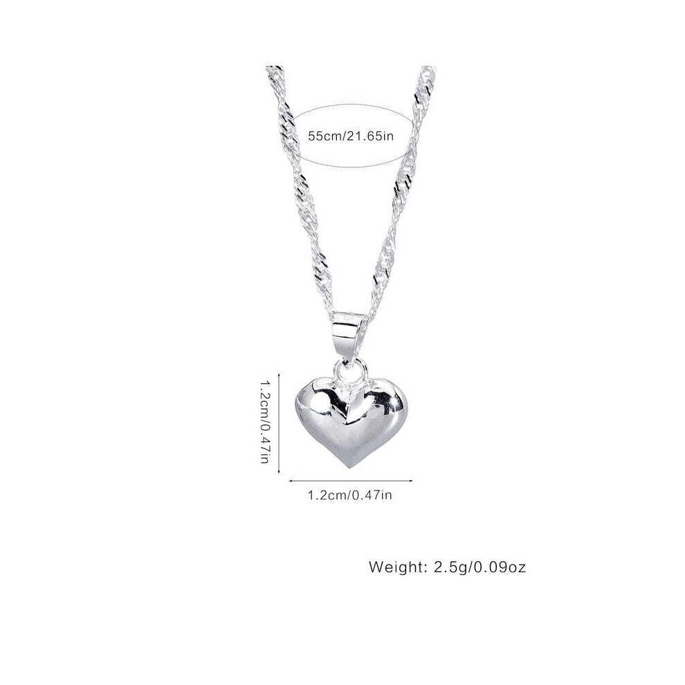 (Silver, Rose gift box) S925 Sterling Silver Heart Shaped Pendant Necklace for Women, Zircon Decor Adjustable Necklace, Fashion Jewelry Accessories fo