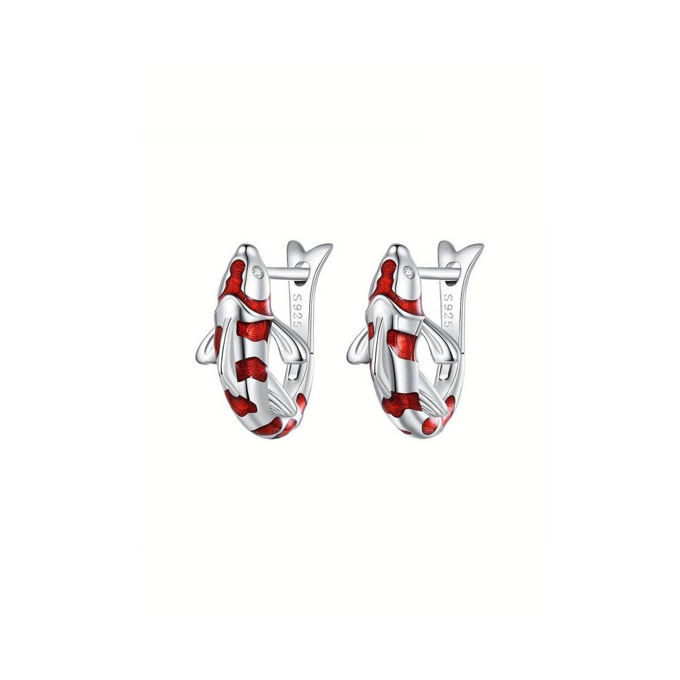 (Silver, Ordinary gift box) Elegant S925 Silver Color Koi Fish Earrings, U-Shaped Hypoallergenic Jewelry for Women, Perfect for Daily Wear or Festive