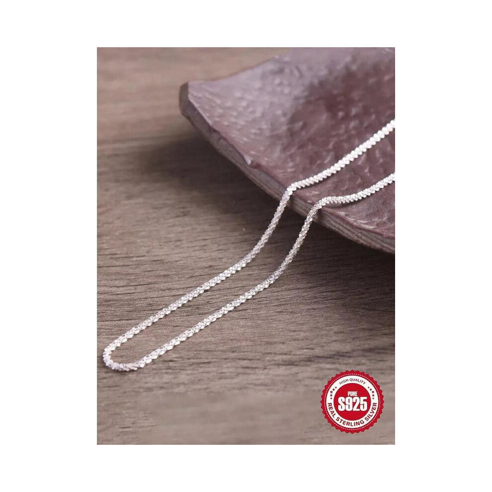 (Silver, 2.2mm Length：40+5cm) S925 Sterling Silver Women's Elegant Glittering Chain Necklace, Exquisite Trendy Necklace, Chic Jewelry As Gift for Girl