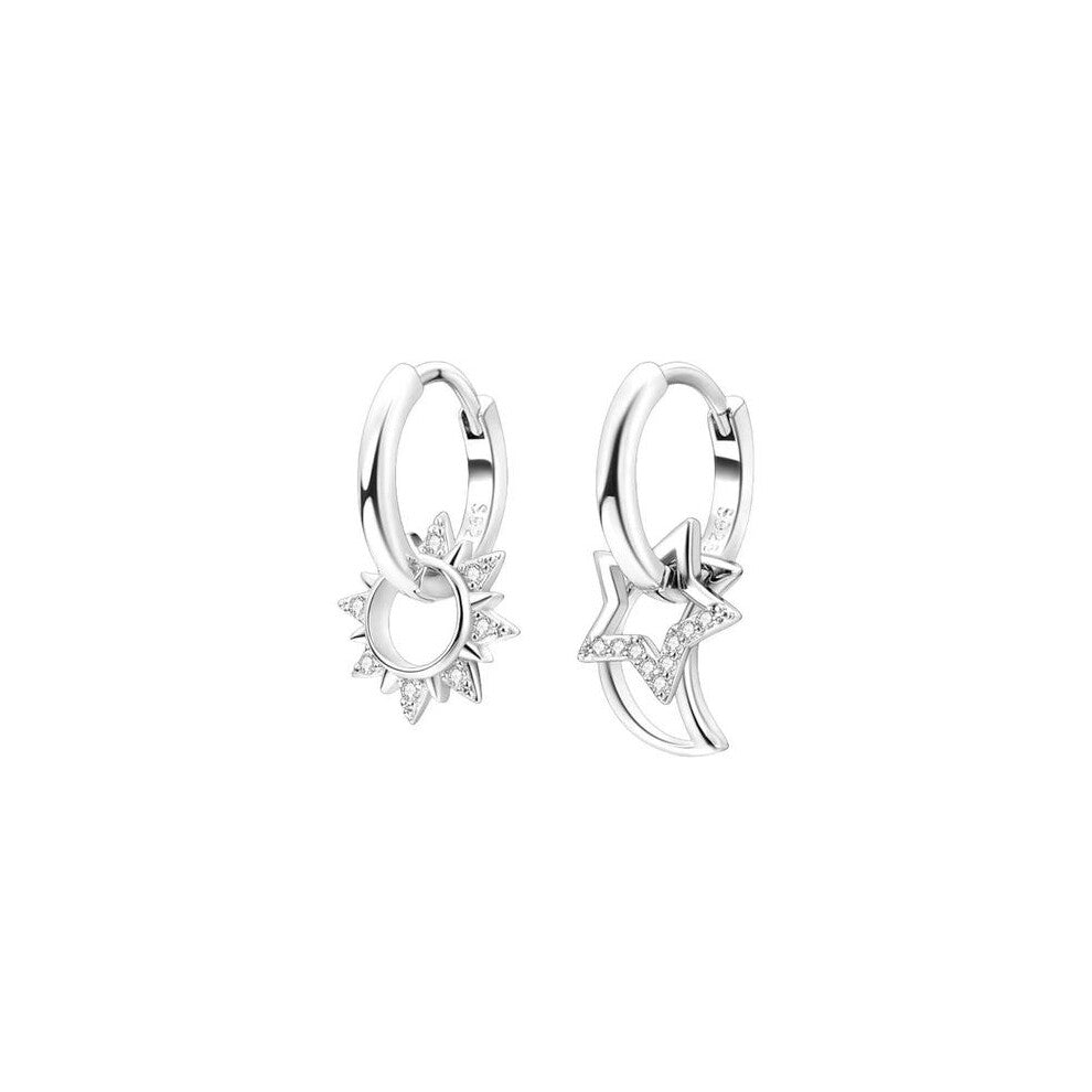 (Silver, one size fits all) S925 Sterling Silver Sun & Star & Moon Design Hoop Earrings, Fashionable Artificial Zircon Decor Jewelry for Women, Trendy