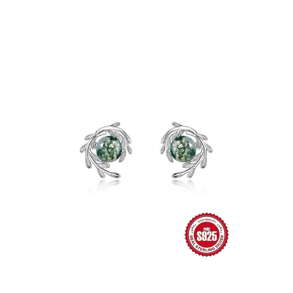 (Silver, one-size) S925 Sterling Silver Fashion Green Earrings, Elegant Jewelry for Women, Trendy All-match & Exquisite Jewelry for Birthday Gift