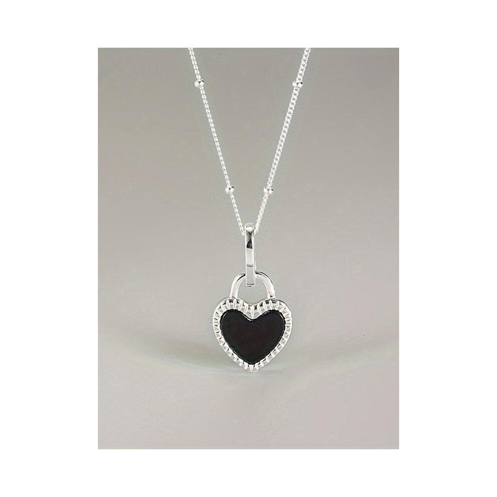 (Silver-black agate, Ordinary gift box) Women's S925 Silver Black Heart Pendant Necklace, Jewelry Gift for Women, Perfect for Wedding Engagement Birth