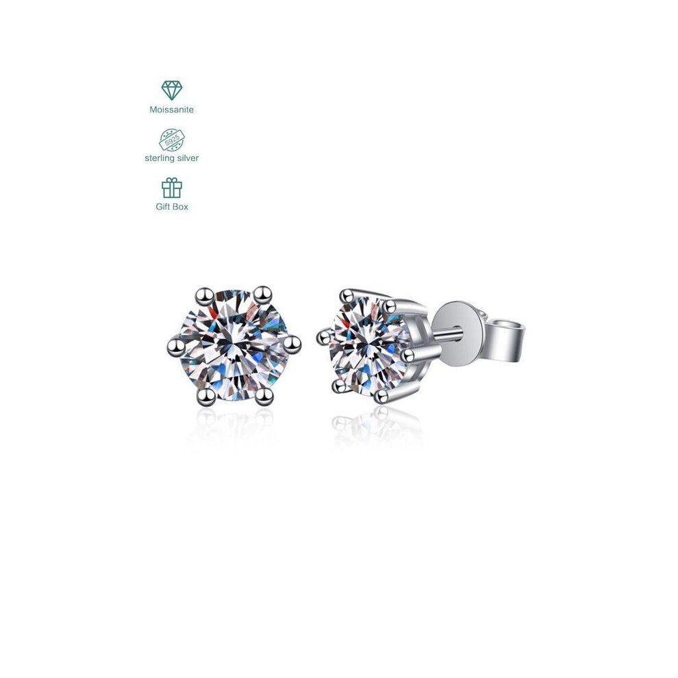 (Silver, Weight: 1.0ct * 2) S925 Sterling Silver Synthetic Moissanite Decor Stud Earrings, Fashion Jewelry for Party, Daily Clothing Decor, Trendy All