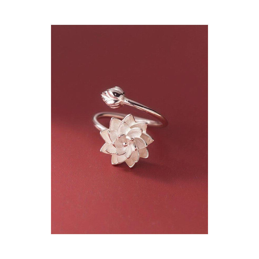 (Silver, one-size) S925 Sterling Silver Vintage Lotus Design Ring, Fashion Accessories for Women & Girls, Trendy All-match & Exquisite Jewelry for Bir