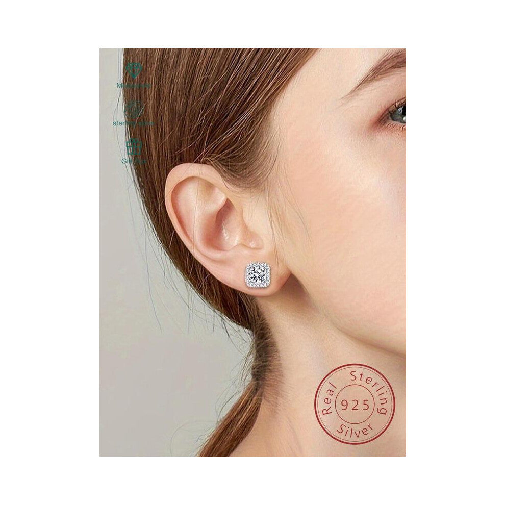 (Silver, Weight: 0.5ct * 2) S925 Sterling Silver 0.5-1.0 Carat Synthetic Moissanite Earrings, Elegant Square Shaped Earrings for Women, Trendy All-mat