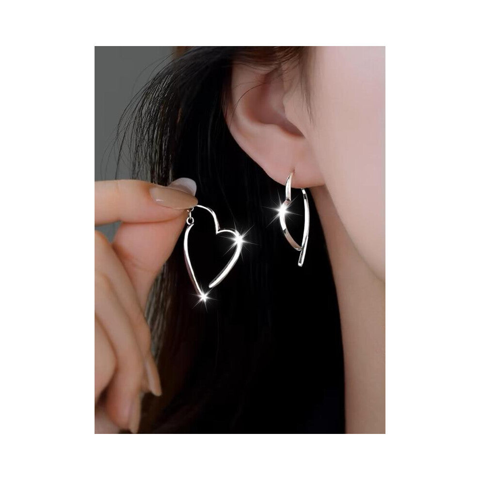 (Silver, Ordinary gift box) S925 Sterling Silver Heart Stud Earrings, Korean Minimalist Hypoallergenic Earrings for Women, 2025 New Trendy Small Luxur