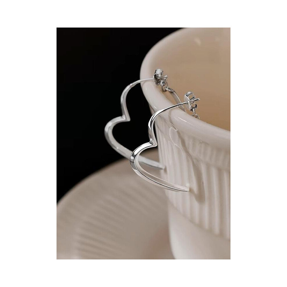 (Silver, Rose gift box) S925 Sterling Silver Heart Stud Earrings, Korean Minimalist Hypoallergenic Earrings for Women, 2025 New Trendy Small Luxury Ea