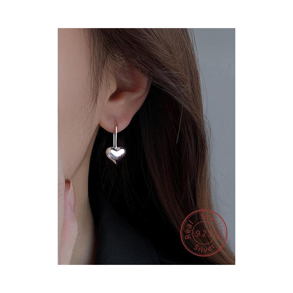 (Silver, one-size) 925 Sterling Silver Heart Shaped Hoop Earrings, 2024 New Style Fashionable Earrings for Women, Trendy All-match & Exquisite Jewelry