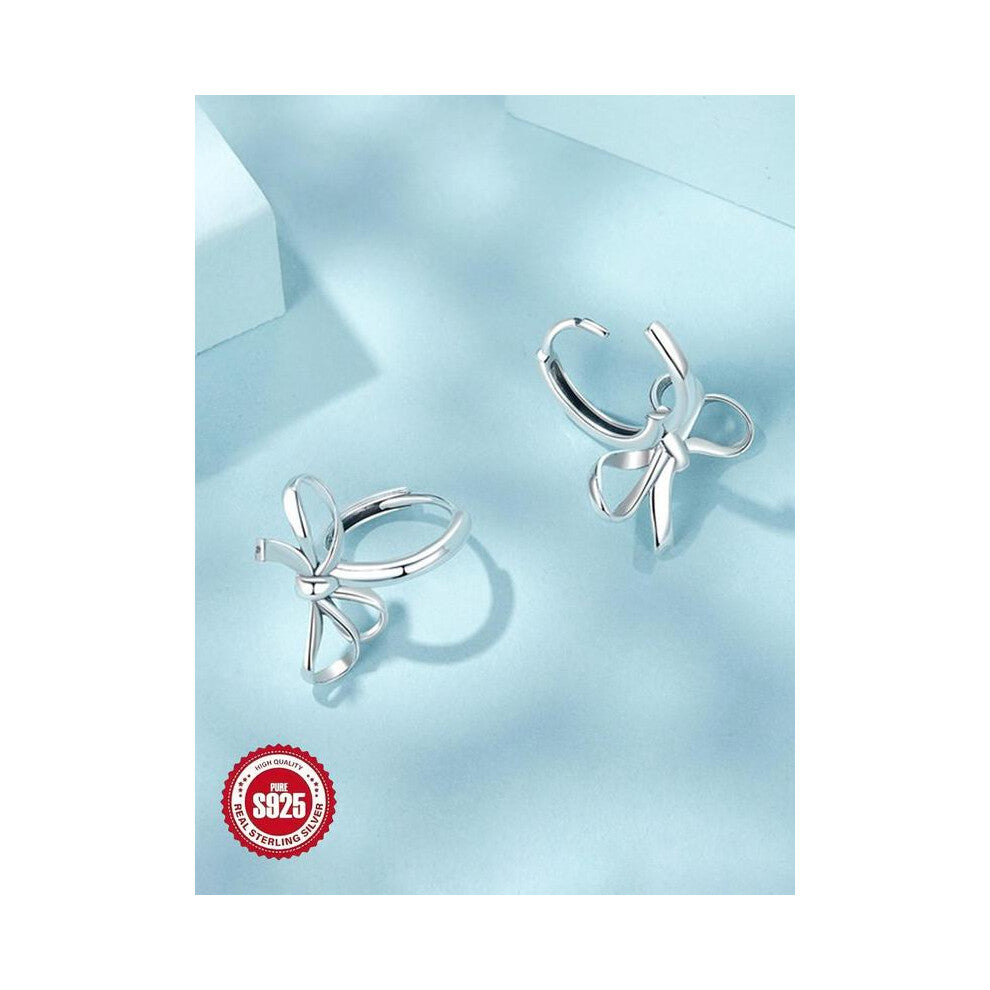 (Silver, Rose gift box) S925 Sterling Silver Simple Temperament Bow Design Earrings, Fashion Jewelry for Party, Daily Clothing Decor, Trendy All-match
