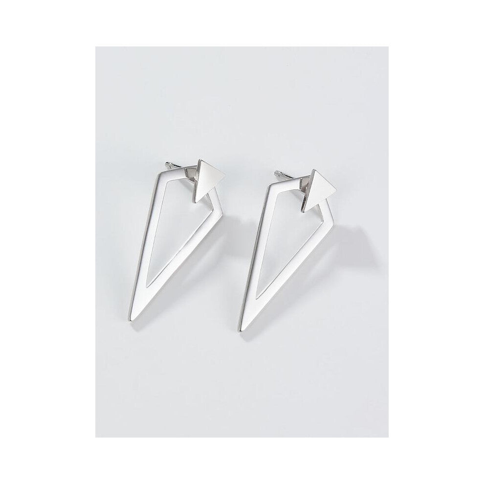(Silver, Ordinary gift box) 1 pair of s925 pure silver simple smooth triangular geometric earrings for women's jewelry, anti allergic, suitable for pa