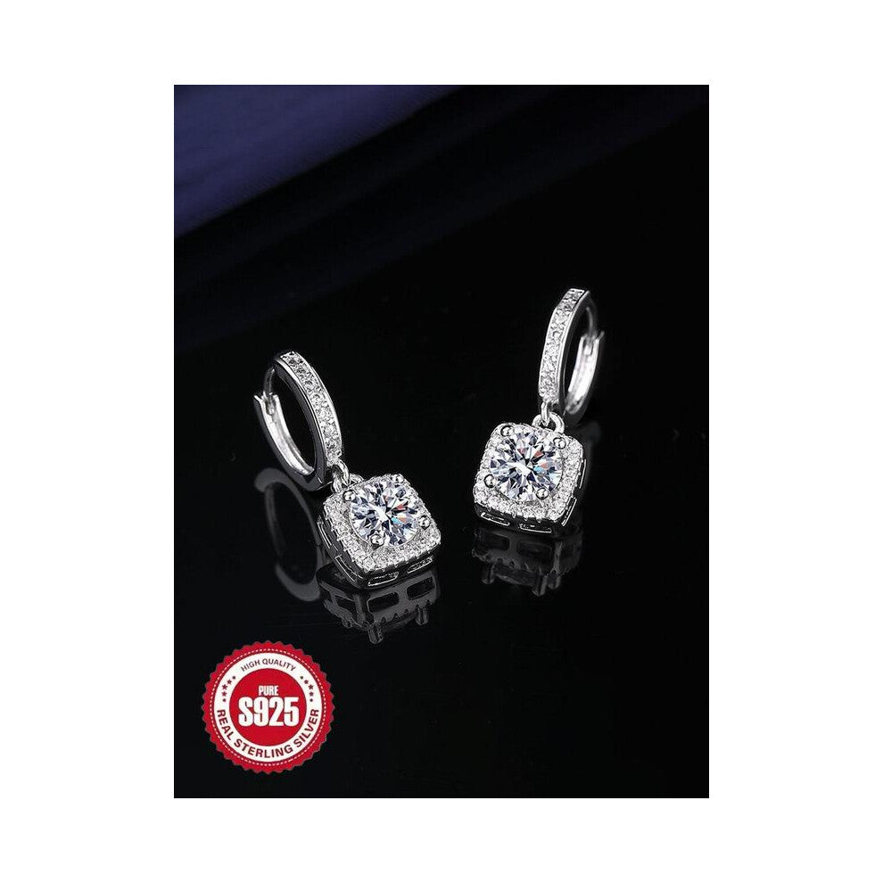 (Silver, one-size) S925 Sterling Silver Fashion Square Shaped Zircon Decorated Earrings, Elegant Jewelry for Women, Trendy All-match & Exquisite Jewel