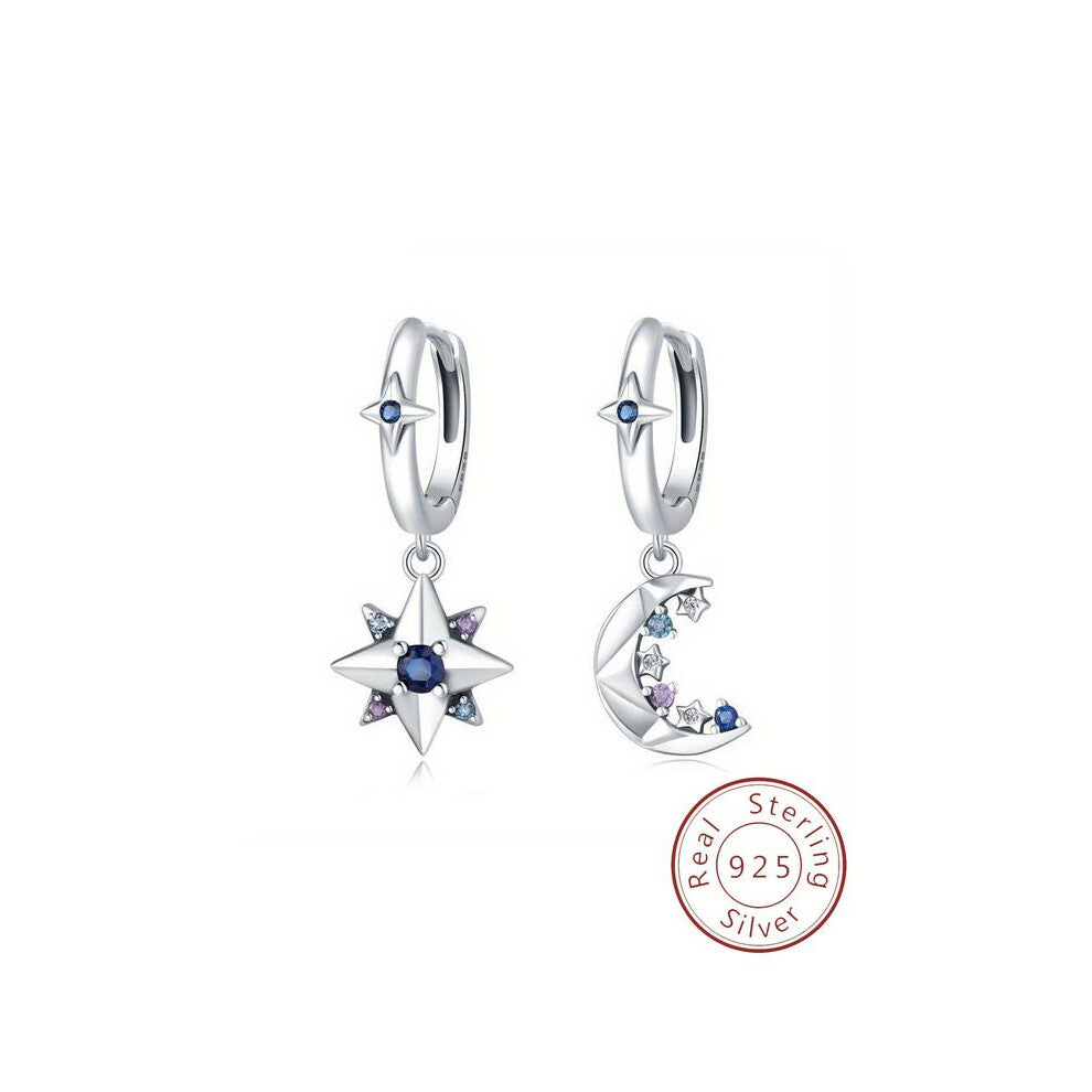 (Silver, Ordinary gift box) Women's S925 Silver Star Moon Earrings, Hypoallergenic Creative Jewelry, Perfect Gift for Daily Wear or Party Events