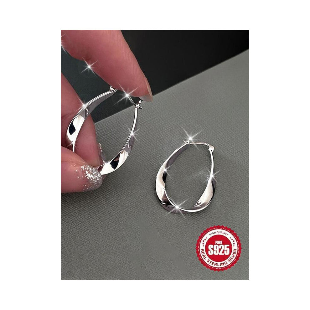 (Silver, Rose gift box) S925 Sterling Silver Hoop Earrings, Fashionable Hoop Earrings for Women & Girls, Trendy All-match & Exquisite Jewelry for Birt