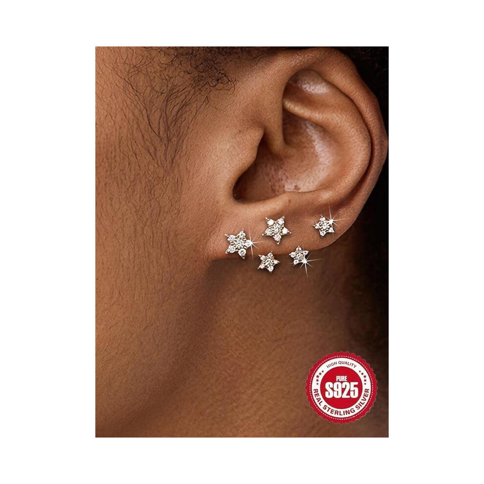 (Golden, one-size) S925 Sterling Silver Star Design Cartilage Stud Earrings, Fashionable Earrings for Women & Girls, Trendy All-match & Exquisite Jewe