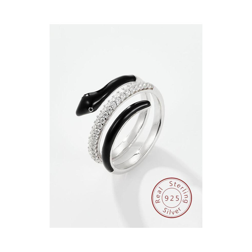 (Silver, one-size) 925 Sterling Silver Creative Snake Design Rhinestone Decor Ring, Fashion Jewelry for Party, Daily Clothing Decor, Trendy All-match