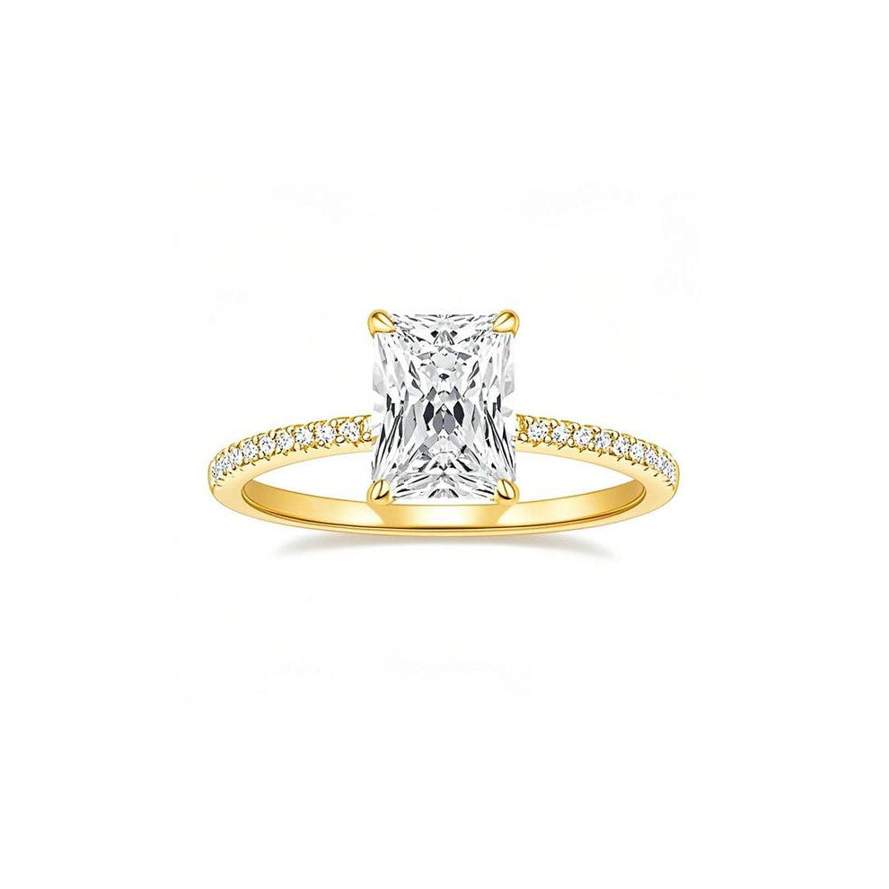 (Gold - Ordinary Gift Box, 6) Radiant Certified Lab-Grown Zircon Engagement Ring, Elegant Design Suitable for Engagements & Weddings, Silver Color Cha