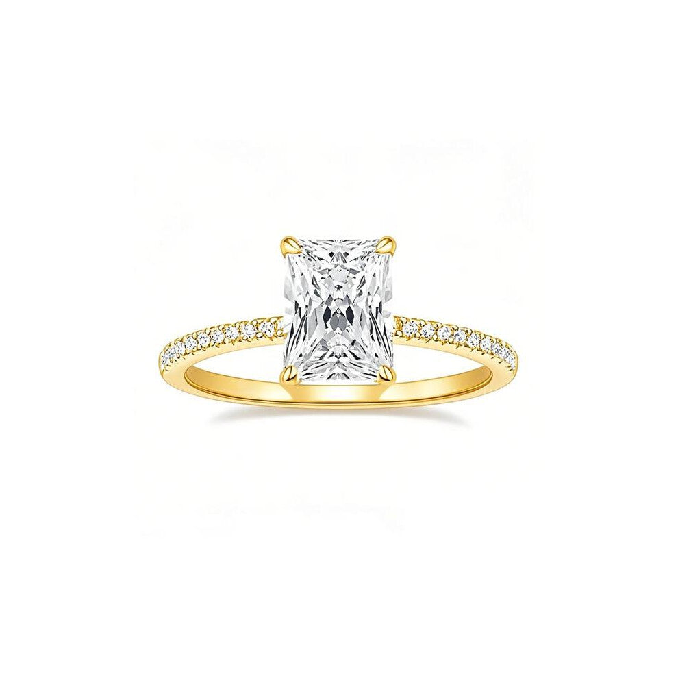 (Gold - Rose Gift Box, 5) Radiant Certified Lab-Grown Zircon Engagement Ring, Elegant Design Suitable for Engagements & Weddings, Silver Color Chain