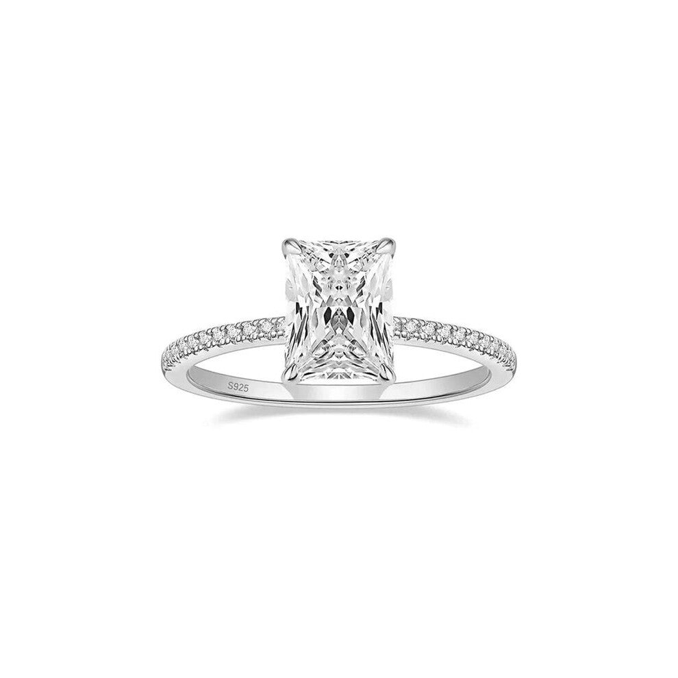 (Silver - Regular Gift Box, 7) Radiant Certified Lab-Grown Zircon Engagement Ring, Elegant Design Suitable for Engagements & Weddings, Silver Color Ch