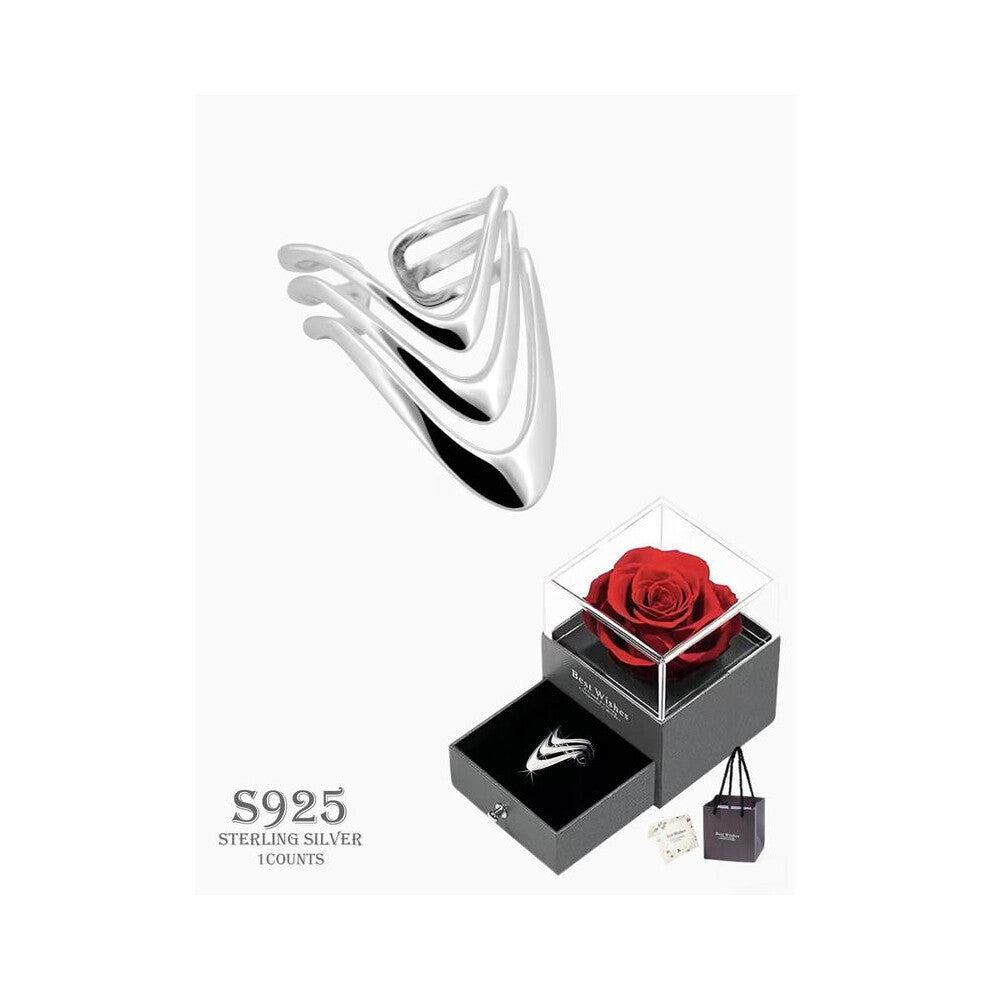 (Set1, one-size) S925 Sterling Silver Fashionable Multi-layer Cuff Design Ring, Fashion Jewelry for Party, Daily Clothing Decor, Trendy All-match