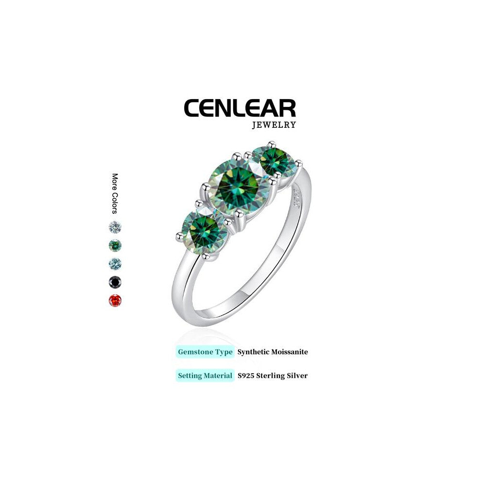 (Green-moissanite, 4ct) Women's S925 Silver Moissanite Ring, 2ct-4ct Options, Multiple Colors Available, Elegant Engagement Jewelry Gift for Her, Prom