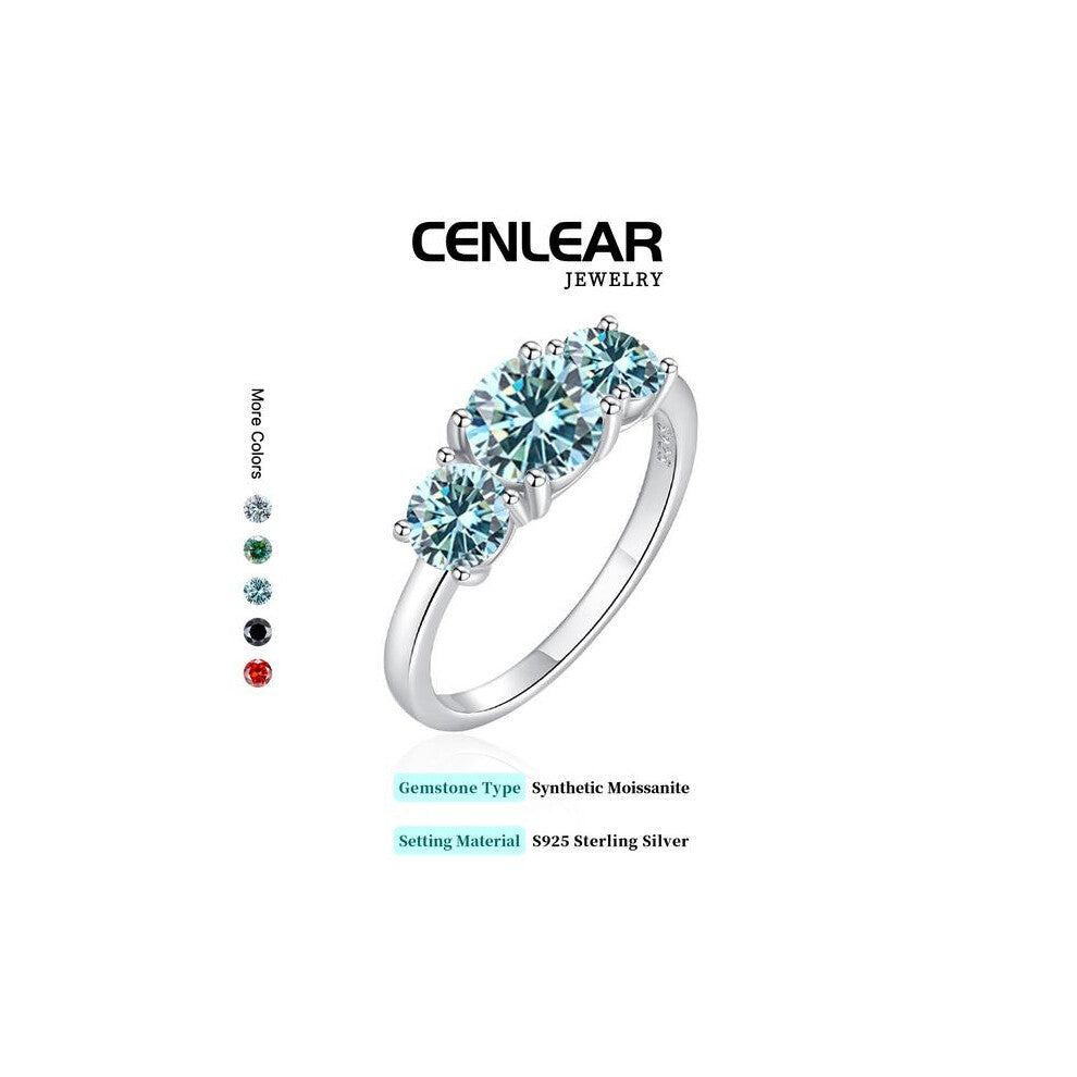 (Light Blue - Moissanite, 2ct) Women's S925 Silver Moissanite Ring, 2ct-4ct Options, Multiple Colors Available, Elegant Engagement Jewelry Gift for He