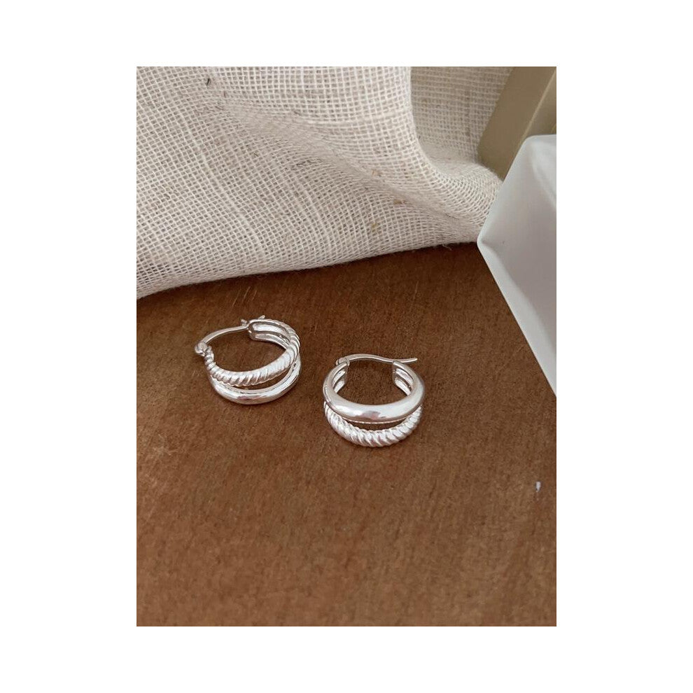 (Silver, Rose gift box) 1 pair of S925 sterling silver wrapped Fried Dough Twists geometric earrings women's jewelry, hypoallergenic, suitable for Val