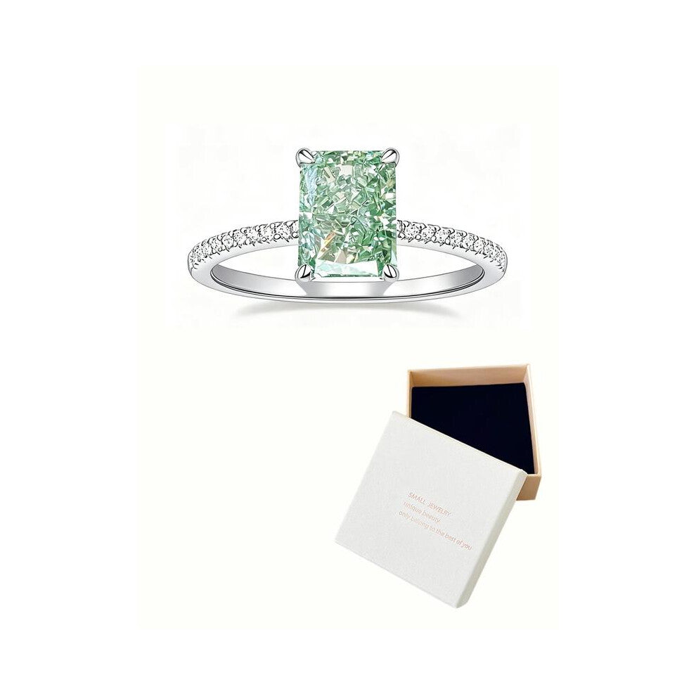 (Silver - Regular Gift Box, US: 9) Women's Zircon Ring, Princess Cut S925 Silver Color Engagement & Proposal Jewelry Gift for Her, Elegant Design