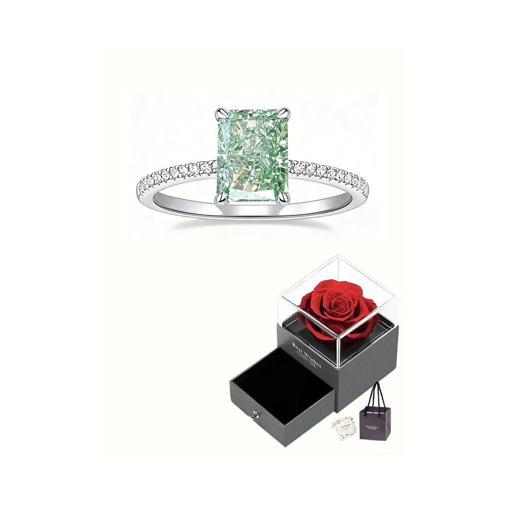 (Silver - Rose Gift Box, US: 5) Women's Zircon Ring, Princess Cut S925 Silver Color Engagement & Proposal Jewelry Gift for Her, Elegant Design