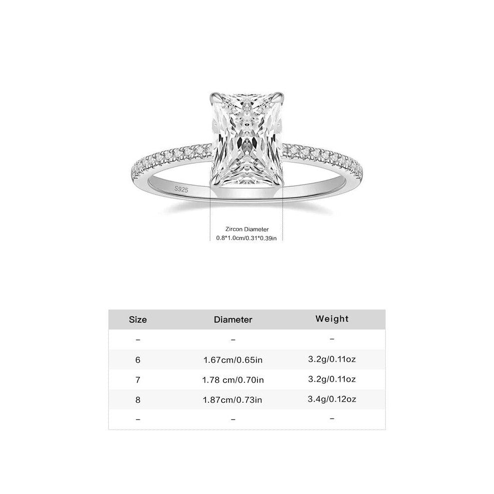 (Silver - Regular Gift Box, 6) 4 Carat Radiant Cut Zircon Stackable Ring Set in Silver Color, S925 Silver Engagement and Promise Rings for Women