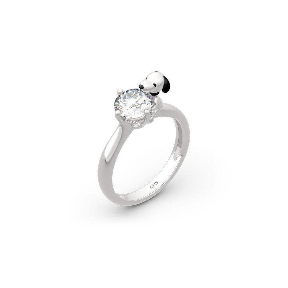 (Silver, 8) 925 Sterling Silver Cute Snoopy Dog Design Ring, Artificial Zircon Decor Ring, Fashion Jewelry Accessories for Women & Girls