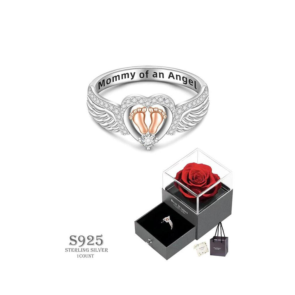 (Multicolor1, 8) 925 Sterling Silver Angel Wing Design Promise Ring & Heart Design Necklace, Fashion Jewelry for Party, Daily Clothing Decor, Trendy A