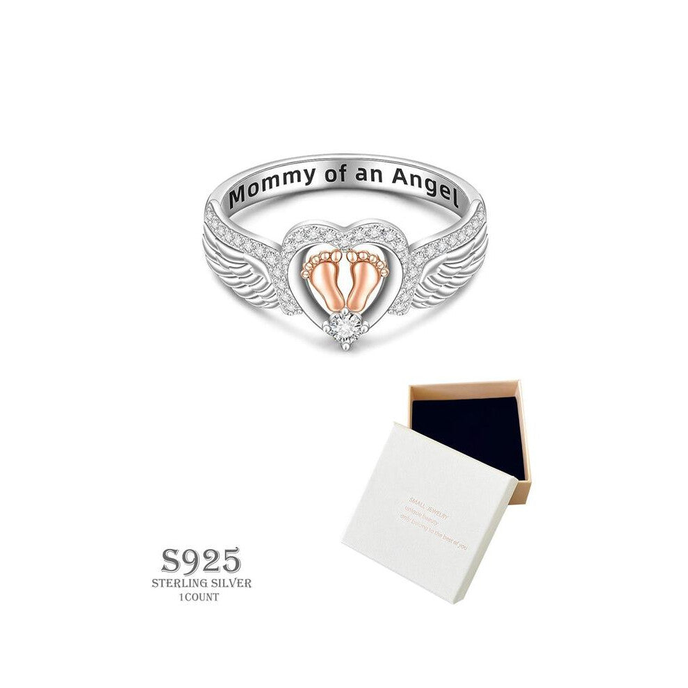 (Silver, 5) 925 Sterling Silver Angel Wing Design Promise Ring & Heart Design Necklace, Fashion Jewelry for Party, Daily Clothing Decor, Trendy All-ma