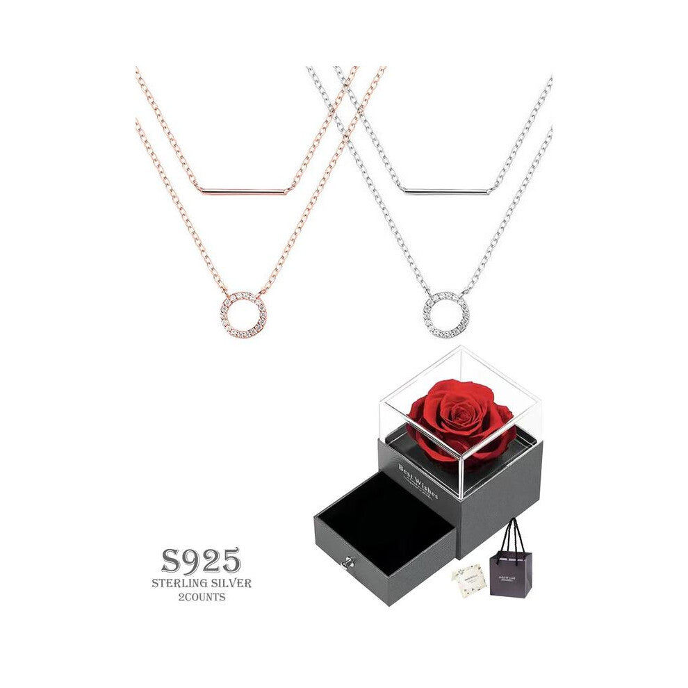 (Set1, one-size) 925 Sterling Silver Rhinestone Decor Ring Design Layered Necklace, Fashion Jewelry for Party, Daily Clothing Decor, Trendy All-match