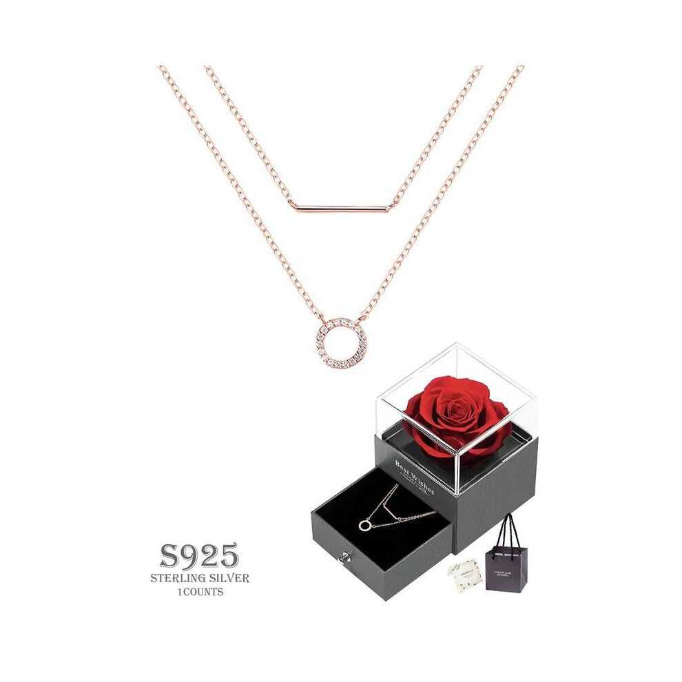 (Set2, one-size) 925 Sterling Silver Rhinestone Decor Ring Design Layered Necklace, Fashion Jewelry for Party, Daily Clothing Decor, Trendy All-match