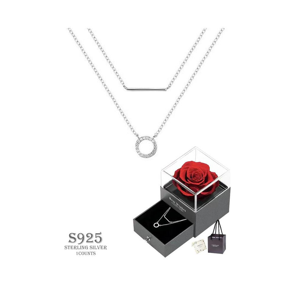 (Set3, one-size) 925 Sterling Silver Rhinestone Decor Ring Design Layered Necklace, Fashion Jewelry for Party, Daily Clothing Decor, Trendy All-match