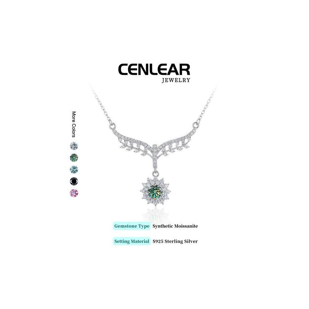 (Silver, 0.5Ct-black) Elegant S925 Silver Moissanite Pendant Necklace for Women, Unique Design Jewelry Gift for Wedding Engagement Birthday Valentine'