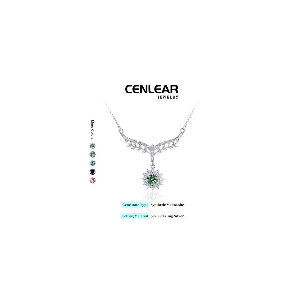 (Silver, 0.5Ct-green) Elegant S925 Silver Moissanite Pendant Necklace for Women, Unique Design Jewelry Gift for Wedding Engagement Birthday Valentine'