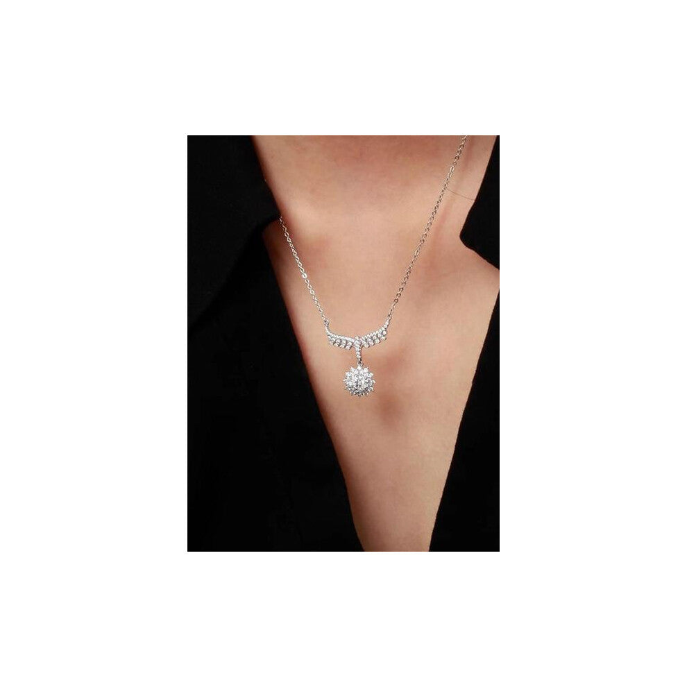 (Silver, 0.5Ct-light blue) Elegant S925 Silver Moissanite Pendant Necklace for Women, Unique Design Jewelry Gift for Wedding Engagement Birthday Valen