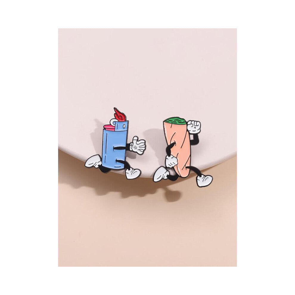 (Multicolor, one-size) Cartoon Lighter & Cigar Design Brooch, Cute Brooch for Men & Women, Fashion Accessories Suitable for Backpacks, Jeans, Scarves,