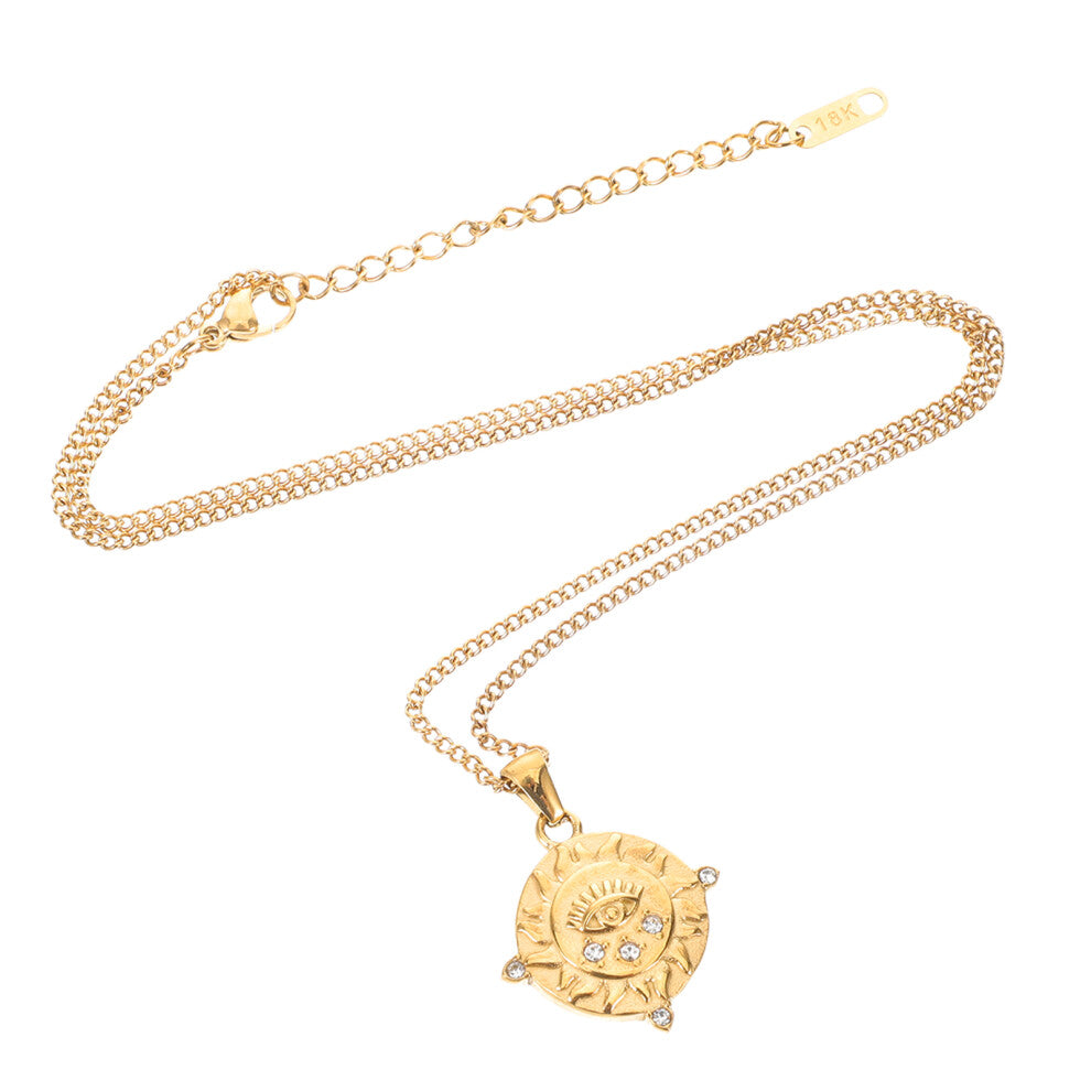 Evil Eye Tarot Sun Pendant Necklace Vintage Choker for Women