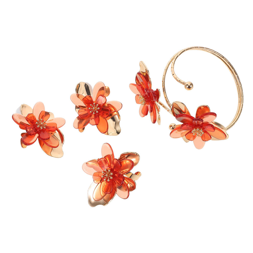 1 Set Drip Oil Flower Jewelry Necklace Earrings Bracelet Bangle Red