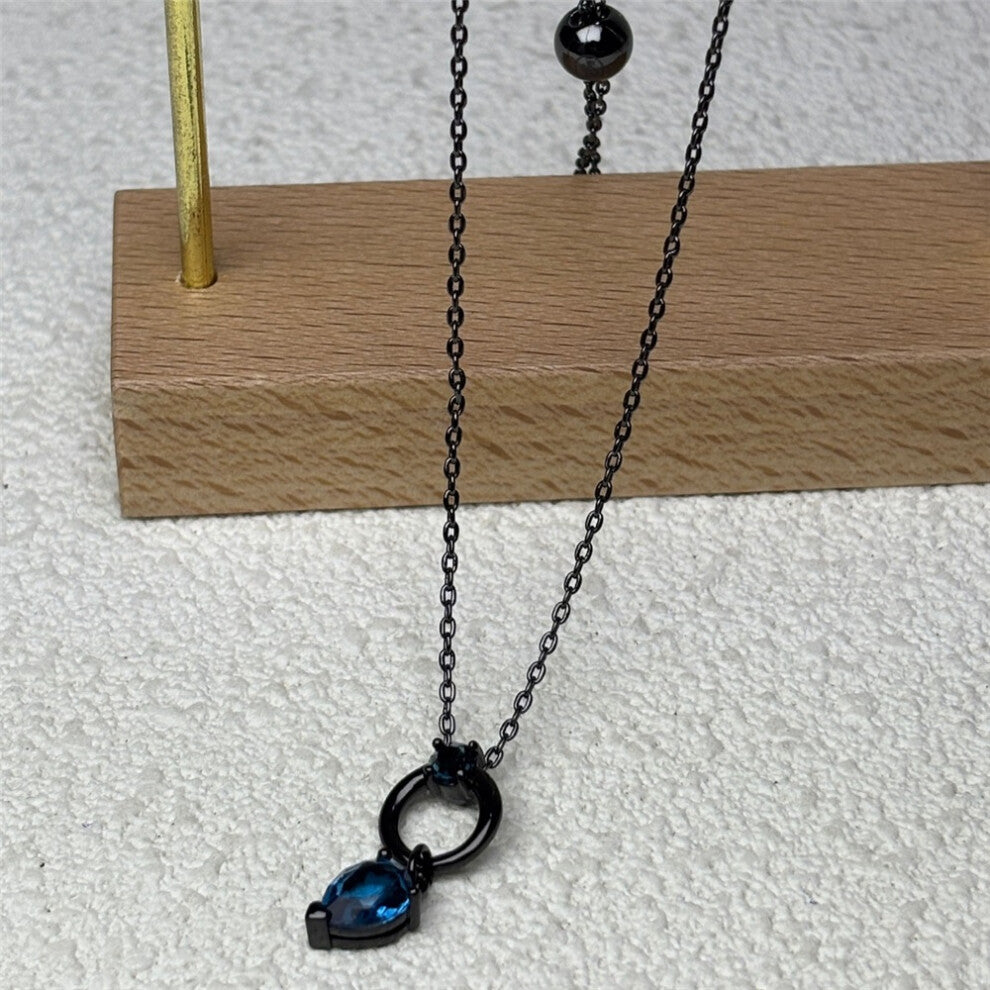 (Necklace4) S Original 2025 New Charms Black Crystal Necklace Water Drop Earrings Fine Jewelry Set for Women Romantic Party Accessories Gift