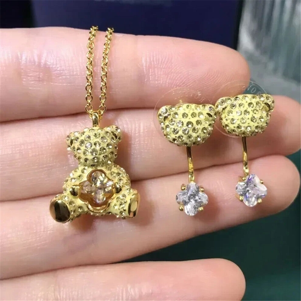 (Agate) S Original 2025 Trendy Fine Jewelry Set for Women Charms Little Bear Necklace Earring Bracelet Party Accessories Romantic Gifts