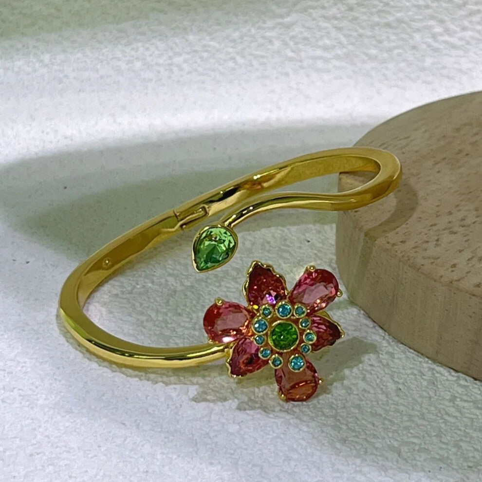 (GRAY) S Original Charms New Fine Jewelry Set Three Flowers Earrings Pink Necklace Bracelet Rings for Women Romantic Accessories