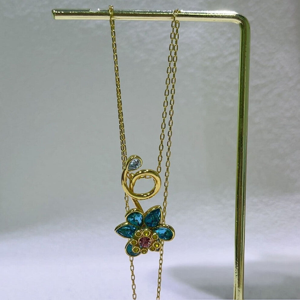 (Silver) S Original Charms New Fine Jewelry Set Three Flowers Earrings Pink Necklace Bracelet Rings for Women Romantic Accessories