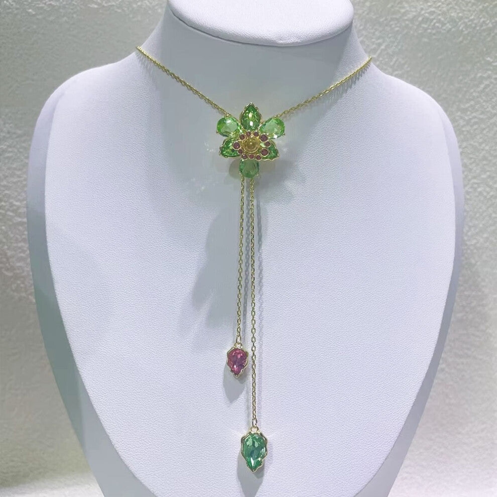 (Yellow) S Original Charms New Fine Jewelry Set Three Flowers Earrings Pink Necklace Bracelet Rings for Women Romantic Accessories