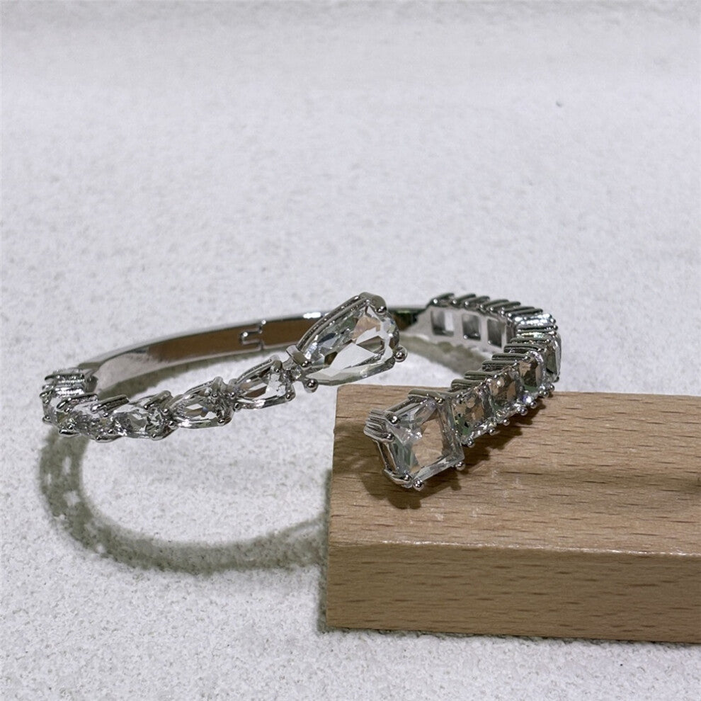 (Bracelet1) S Geometric Bracelet Zircon Crystal Original 2025 Fine Jewelry Earrings Set for Women Stainless Steel Romantic Gift