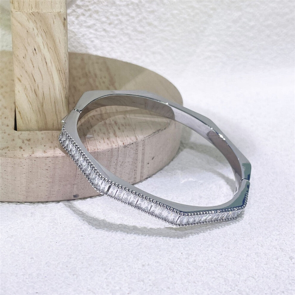 (Bracelet12) S Geometric Bracelet Zircon Crystal Original 2025 Fine Jewelry Earrings Set for Women Stainless Steel Romantic Gift